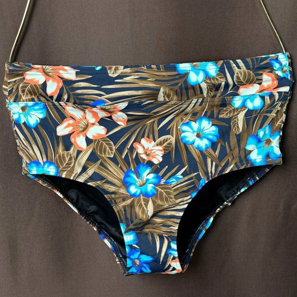 Lands' End Women's 4‎ Tummy Control High Waist Bikini Swim Bottoms Deep Sea Navy